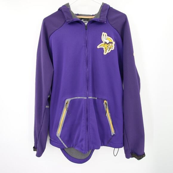 Nike Minnesota Vikings NFL Onfield Apparel Zip Up Jacket Purple Logo Therma Fit - Picture 1 of 12